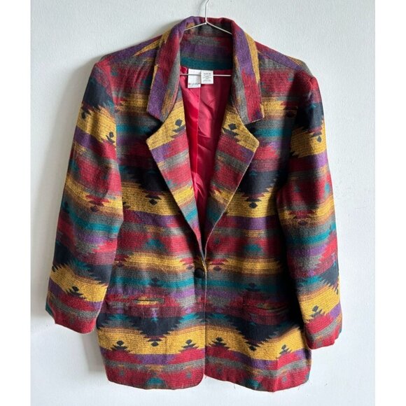 UNITS Womens Vintage 80s Southwestern Aztec Boho Wool Blazer Jacket Size M - Picture 3 of 11